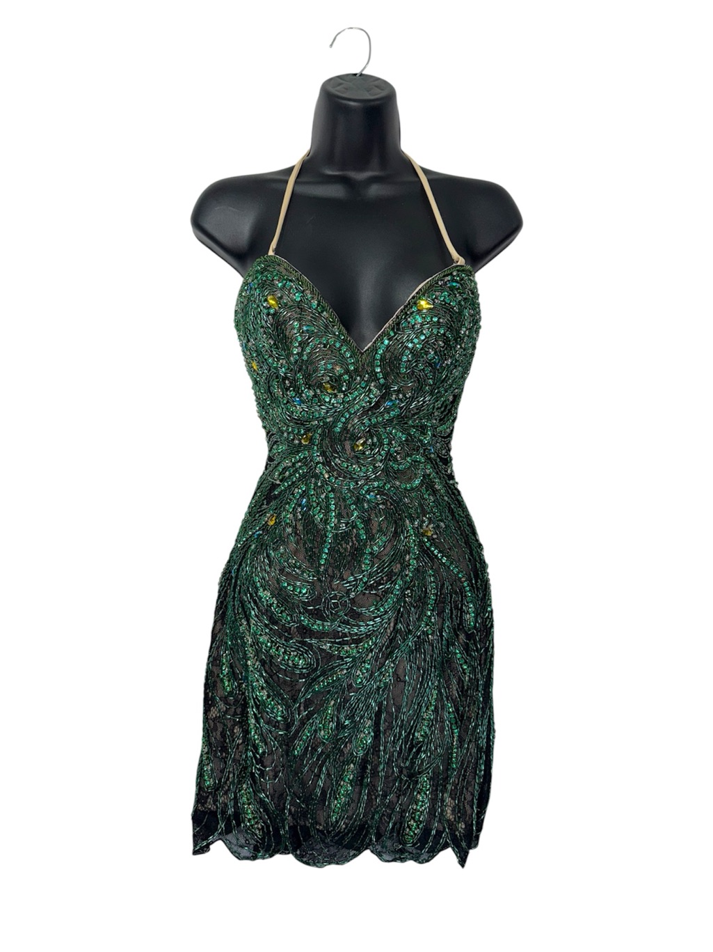Vintage Nwt Mac Duggal Emerald Beaded Halter Mini Dress Old Hollywood Cocktail